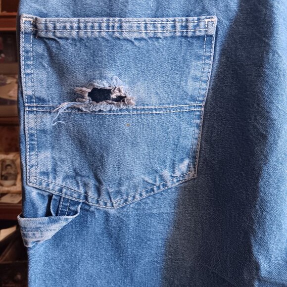 44x32 Vintage Key Denim Carpenter Utility Jeans Relaxed 1990's Mexico Deistresss - Picture 7 of 8